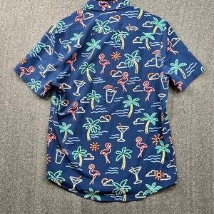 Chubbies Button Down Shirt Mens Small Blue Neon Flamingo Palm Tree Tropical S/S